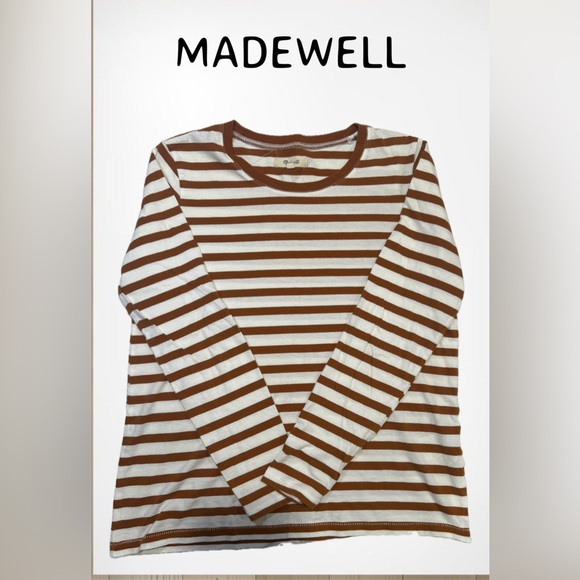 Madewell Sweaters - Madewell Tan and White Striped long-sleeved shirt size small